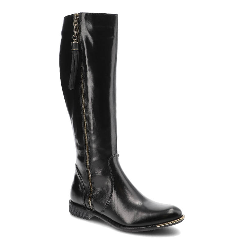 Kozaki damskie Carinii, eleganckie i na płaskim obcasie, czarne, B1699_B25-000-POL-507