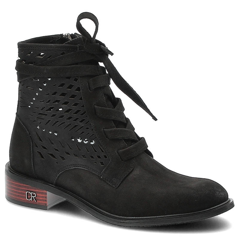 Botki damskie Carinii, ażurowe na lekkim obcasie, czarne, B4317_-360-000-000-C58