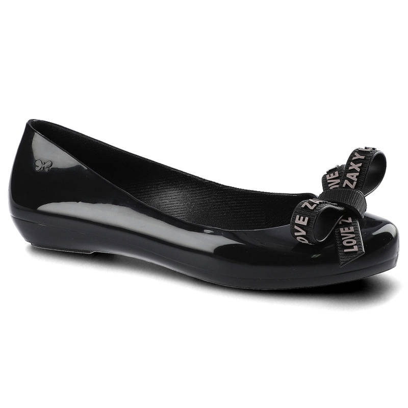 Baleriny damskie Zaxy, tworzywo syntetyczne o lakierowanym wykończeniu z profilowaną cholewką dekoracyjną kokardą z taśmy oraz elastyczną podeszwą, c