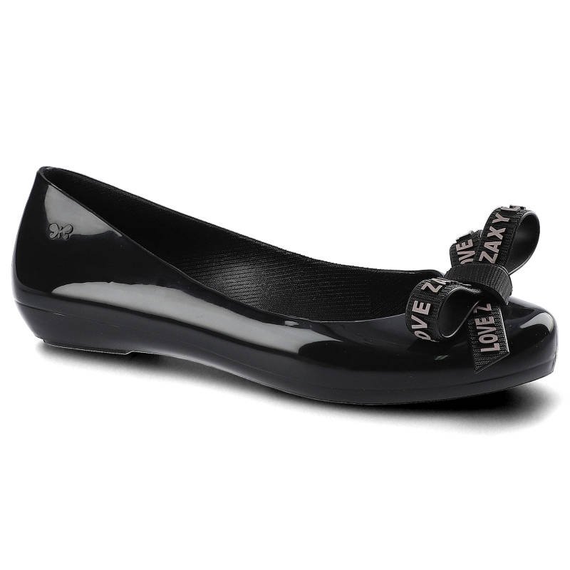 Baleriny damskie Zaxy, tworzywo syntetyczne o lakierowanym wykończeniu z profilowaną cholewką dekoracyjną kokardą z taśmy oraz elastyczną podeszwą, c