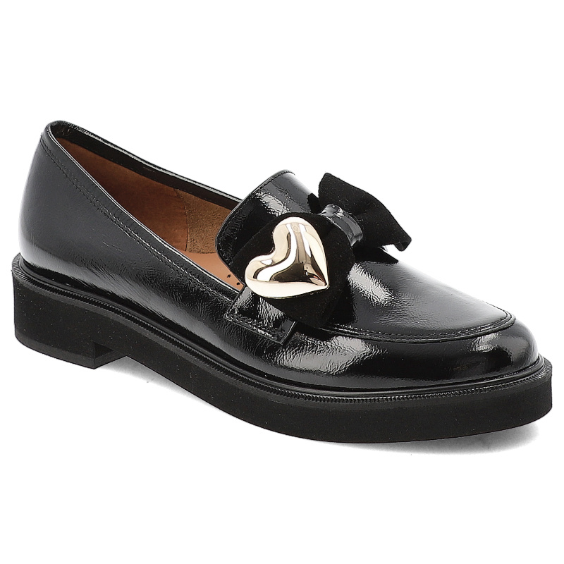 Półbuty damskie Armodo, mokasyny wsuwane z ozdobami na płaskim obcasie i skórzane, czarne, 1660