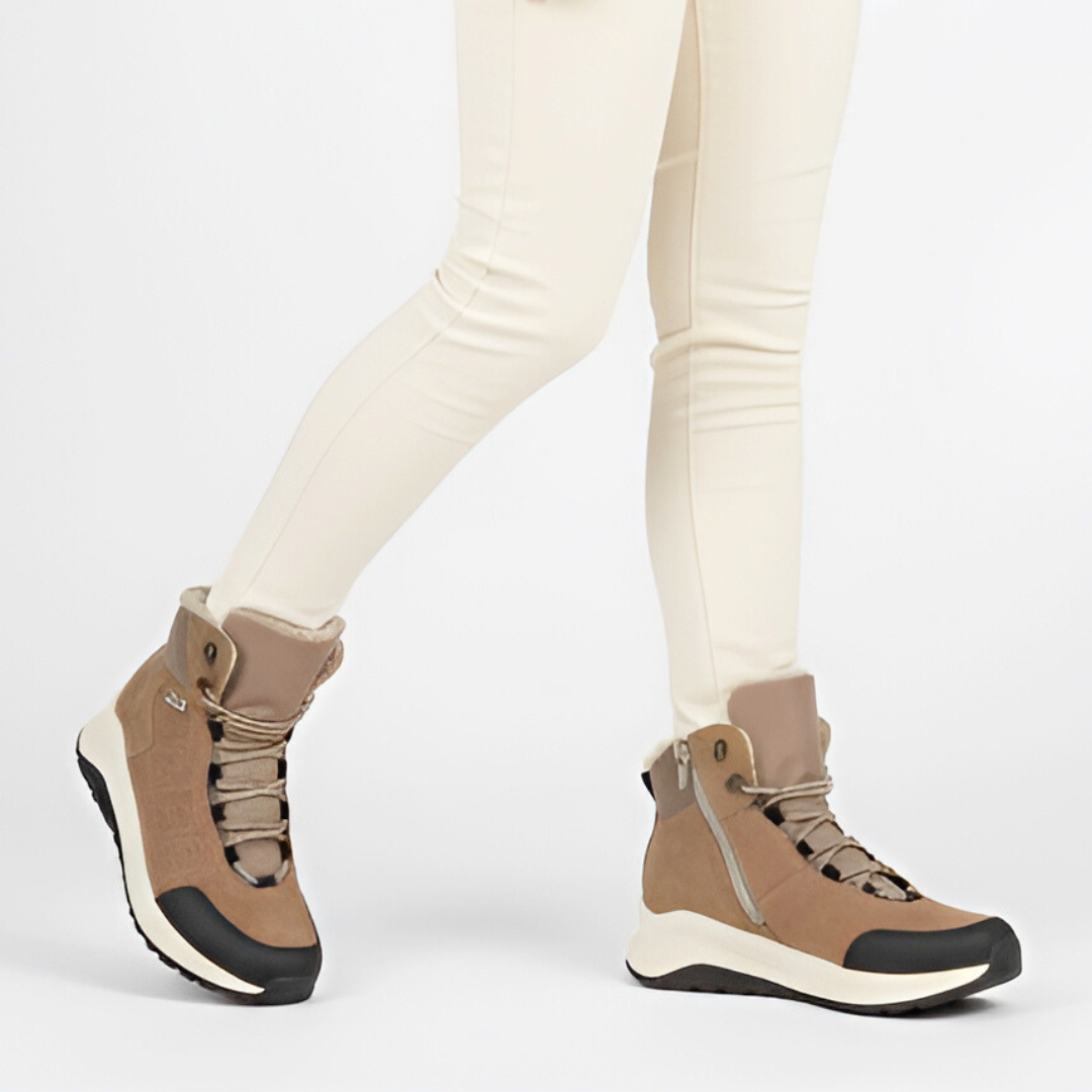 Botki damskie Rieker, na platformie z futerkiem w środku i zapinane na zamek, brązowe, Z0910-90