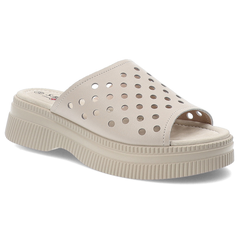 Klapki damskie S. Barski, na grubej podeszwie z miękkimi wkładkami dziurowane, beżowe, LR51-537