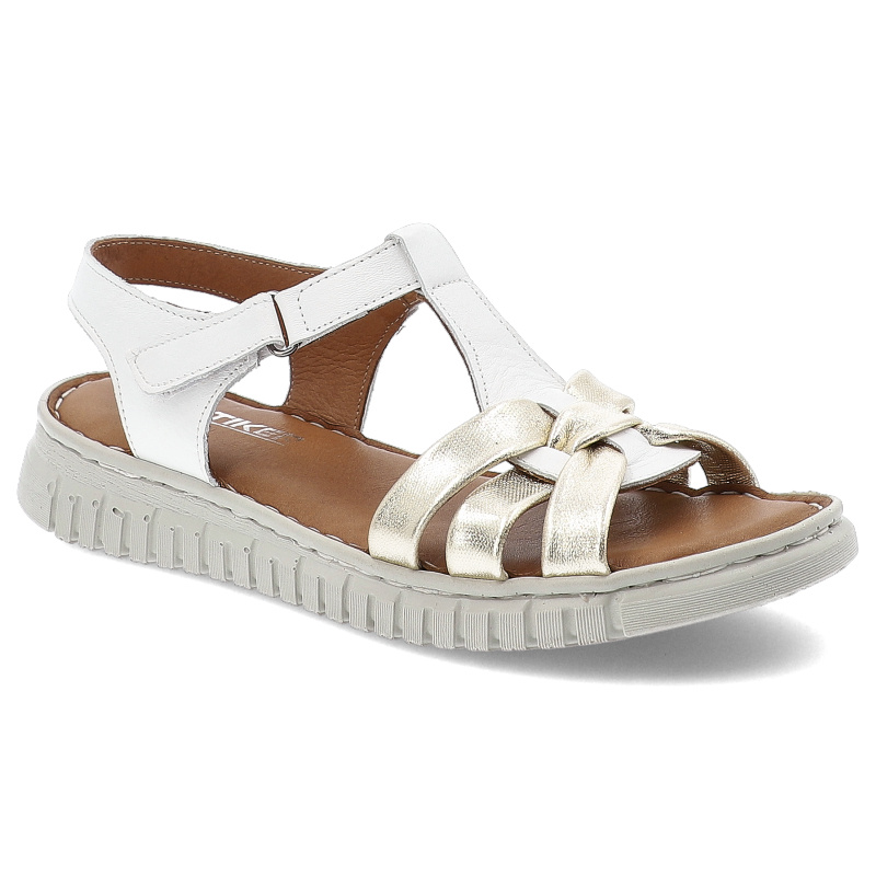 Sandały damskie Artiker, na lekkiej platformie skórzane zapinane na rzepy, biało-złote, 56C0854