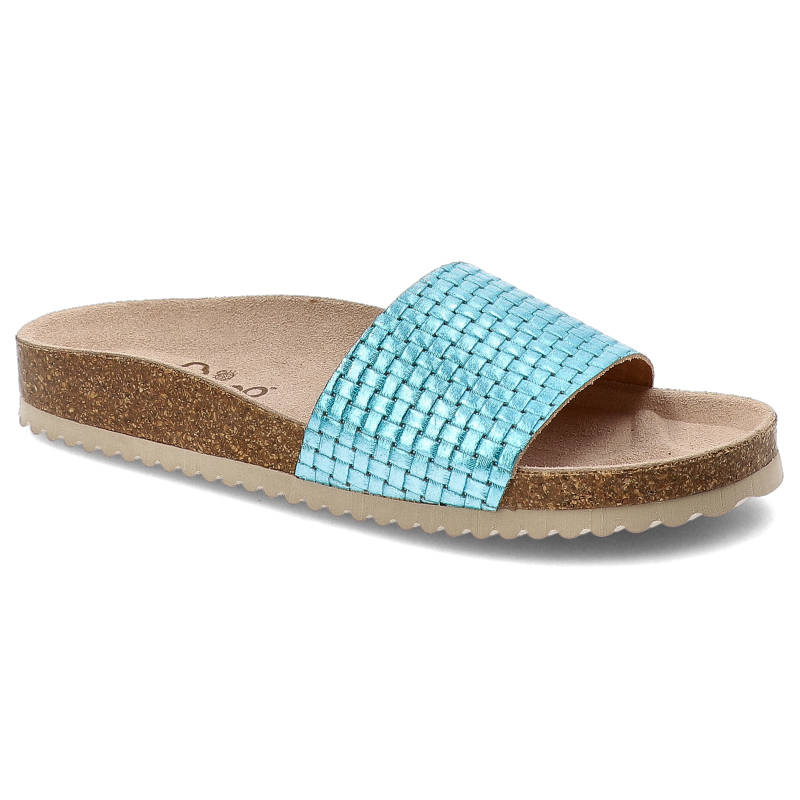 Klapki damskie Yokono, z profilowaną skórzaną wkładką, turkusowe, Mabul-001
