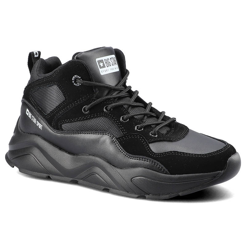 Sneakersy damskie Big Star, z wysoką cholewką klasycznym sznurowaniem oraz masywną profilowaną podeszwą z wyraźnym bieżnikiem, czarne, GG274644