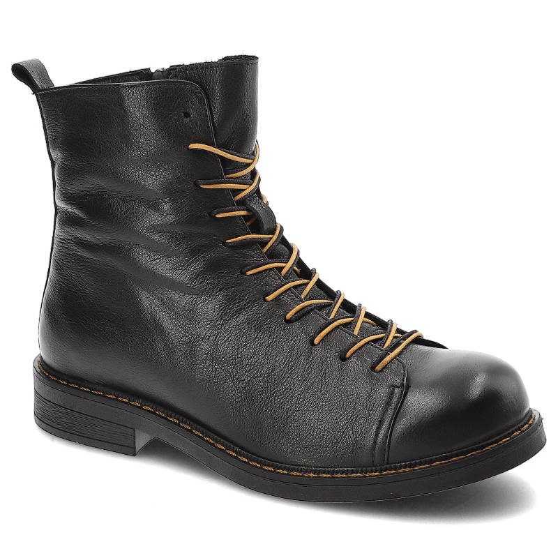 Botki damskie Venezia, cholewka z naturalnej skóry licowej z wysoką cholewką i kontrastowym sznurowaniem solidna podeszwa z widocznym przeszyciem prz