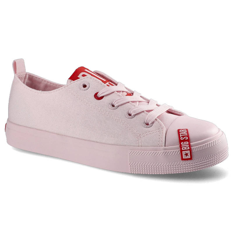 Trampki damskie Big Star, materiałowa sznurowana cholewka na klasycznym płaskim gumowym spodzie, jasnoróżowe, HH274682