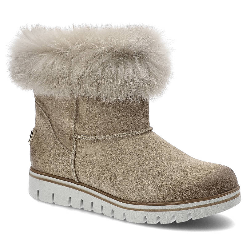 Botki damskie Lemar, cholewka ze skóry naturalnej zamszowej wsuwana konstrukcja ocieplenie podeszwa o zwiększonej grubości, beżowe, 60347-Ow