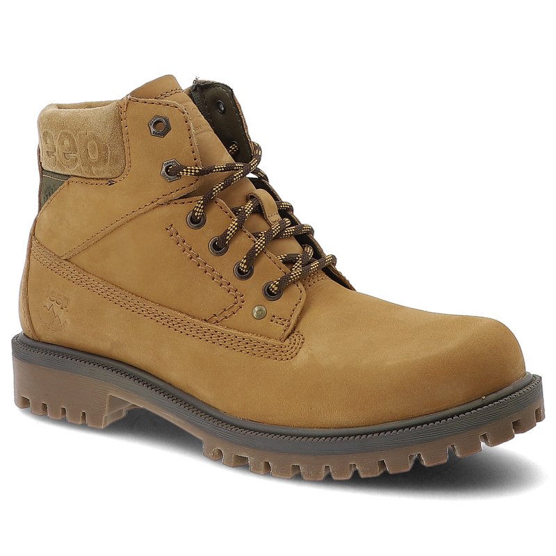 Trapery męskie Jeep, skórzane na grubej podeszwie sznurowane i na co dzień, żółto-brązowe, JM52003A-024