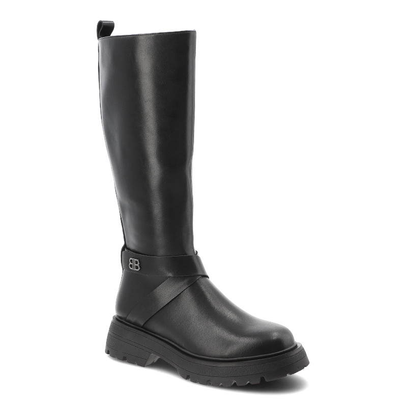 Kozaki damskie Filippo, skórzana licowa cholewka zapinana na zamek i na płaskim obcasie, czarne, DKZ7325-25-BK