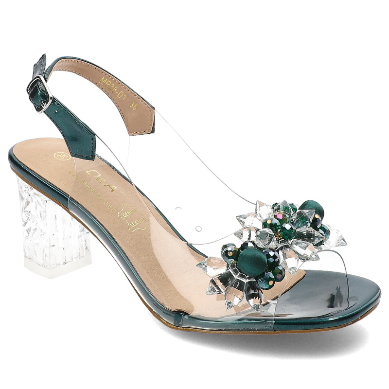 Zielone Sandały S.Barski Eleganckie Transparentne Obuwie Damskie Na Słupku