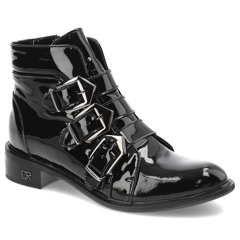 Botki damskie Carinii, lakierowane na obcasie, czarne, B5202-037-000-POL-C58