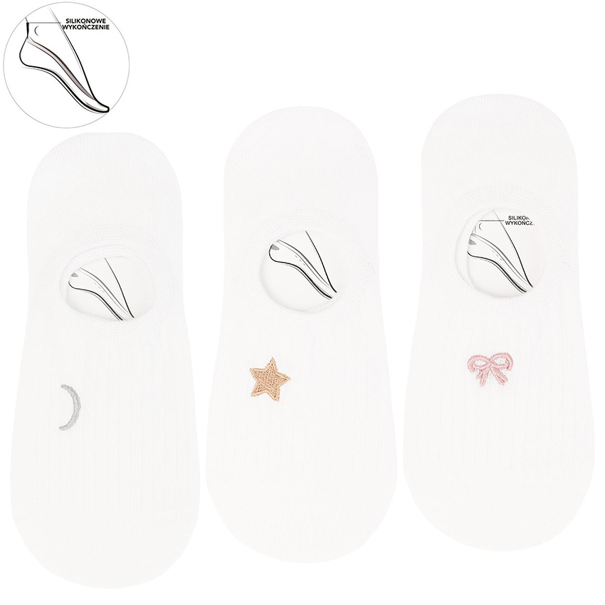 Białe Damskie Stopki w Prążki Moraj 3 Pary