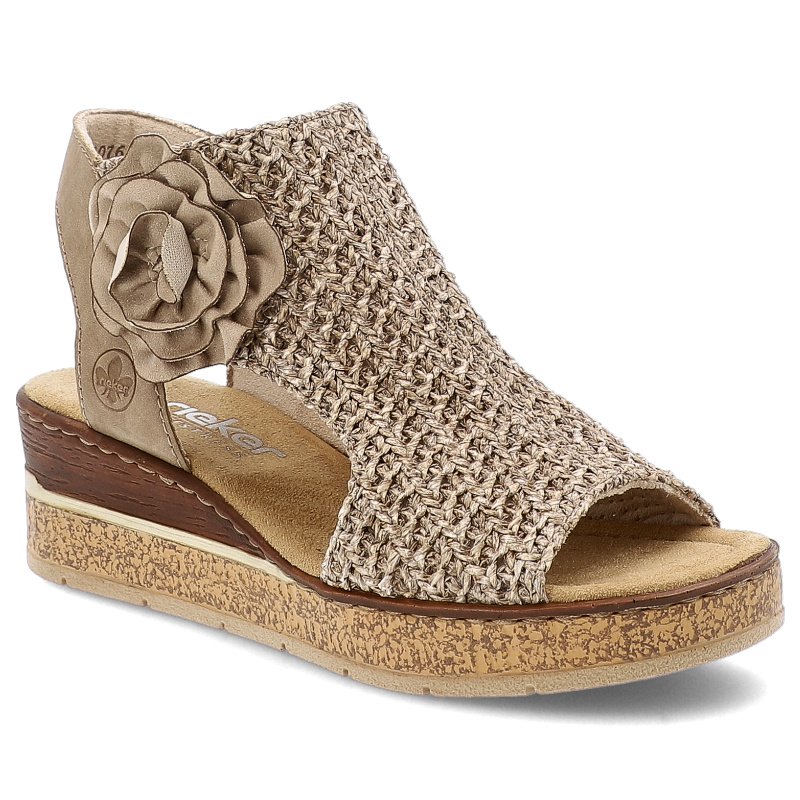 Beżowe Sandały Rieker Eleganckie Obuwie Damskie Na Koturnie