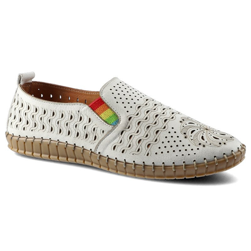 Baleriny damskie Toscanio, wykonane z materiału o gładkiej powierzchni z perforacjami i wycięciami z wsuwanym fasonem, szare, MU-504