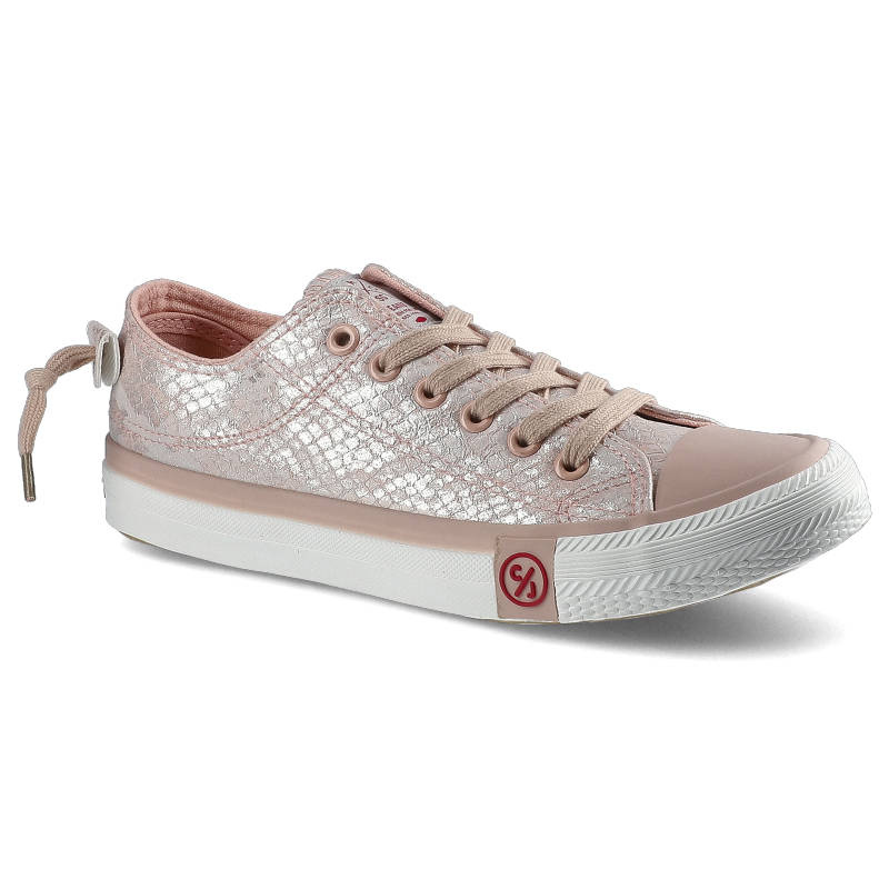 Trampki damskie Cross Jeans, z materiałową cholewką o tłoczonej fakturze wiązaniem na oczka gumowanym noskiem i elastyczną podeszwą, różowe, DD2R4058