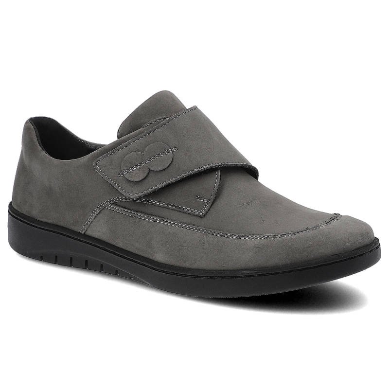 Półbuty damskie Pollonus, naturalna skóra nubuk z regulowanym zapięciem na rzep niska konstrukcja i elastyczna podeszwa, szare, 5-1209-004