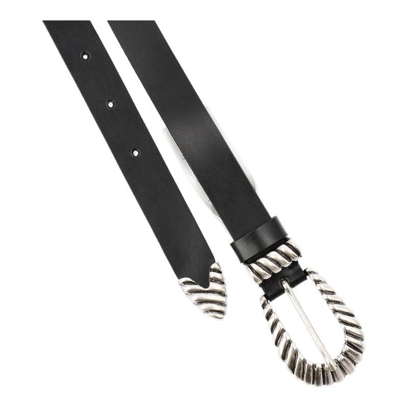 Pasek damski Big Star, skórzany z karbowaną klamrą i okuciem, czarny, II675021