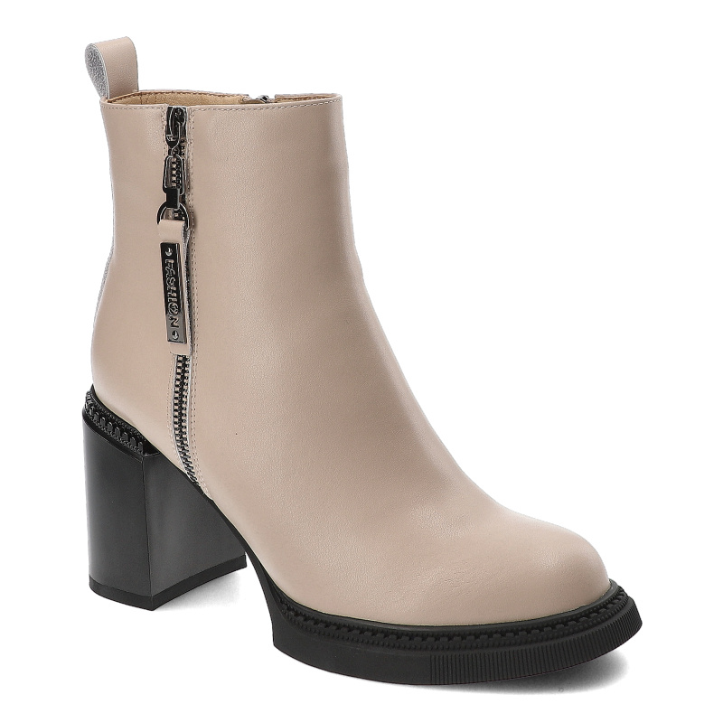 Beżowe Botki Filippo Ocieplane Obuwie Damskie Na Obcasie