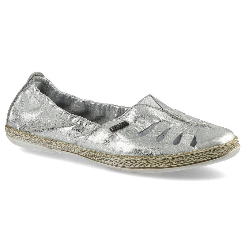 Espadryle damskie Lemar, wsuwaneażurowe i na płaskiej podeszwie, srebrne, 10090