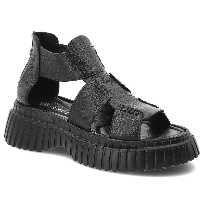 Sandały damskie Armodo, skórzane eleganckie rzymianki na grubej podeszwie z zakrytą piętą, czarne, 1510-1269