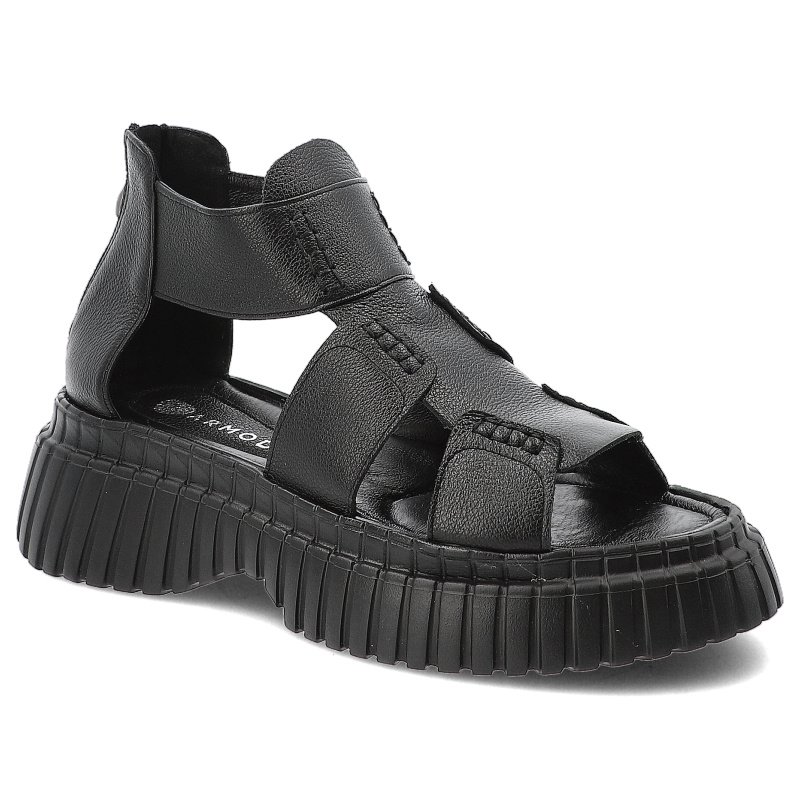 Sandały damskie Armodo, skórzane eleganckie rzymianki na grubej podeszwie z zakrytą piętą, czarne, 1510-1269