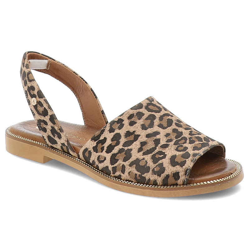 Beżowe Sandały Armodo Eleganckie Obuwie Damskie Lampart