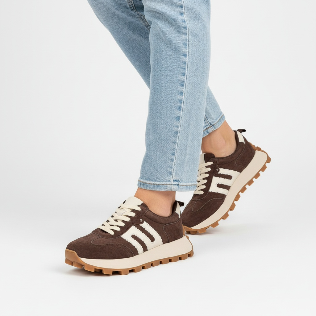 Sneakersy damskie Filippo, naturalna skóra zamszowa, klasyczne sznurowanie kontrastowe wstawki gruba podeszwa z bieżnikiem styl sportowo-casualowy, b