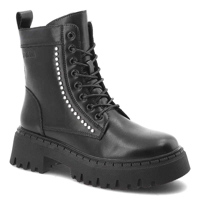 Glany damskie Big Star, za kostkę na masywnej podeszwie z eko skóry z okrągłym noskiem i na zamek, czarne, OO274A255