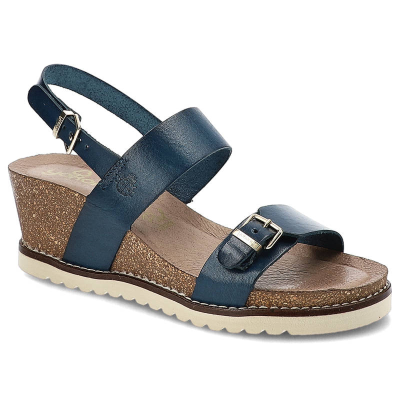 Sandały damskie Yokono, skórzana cholewka z regulowanymi paskami zapięcie na sprzączkę przy kostce, niebieskie, Motril-025