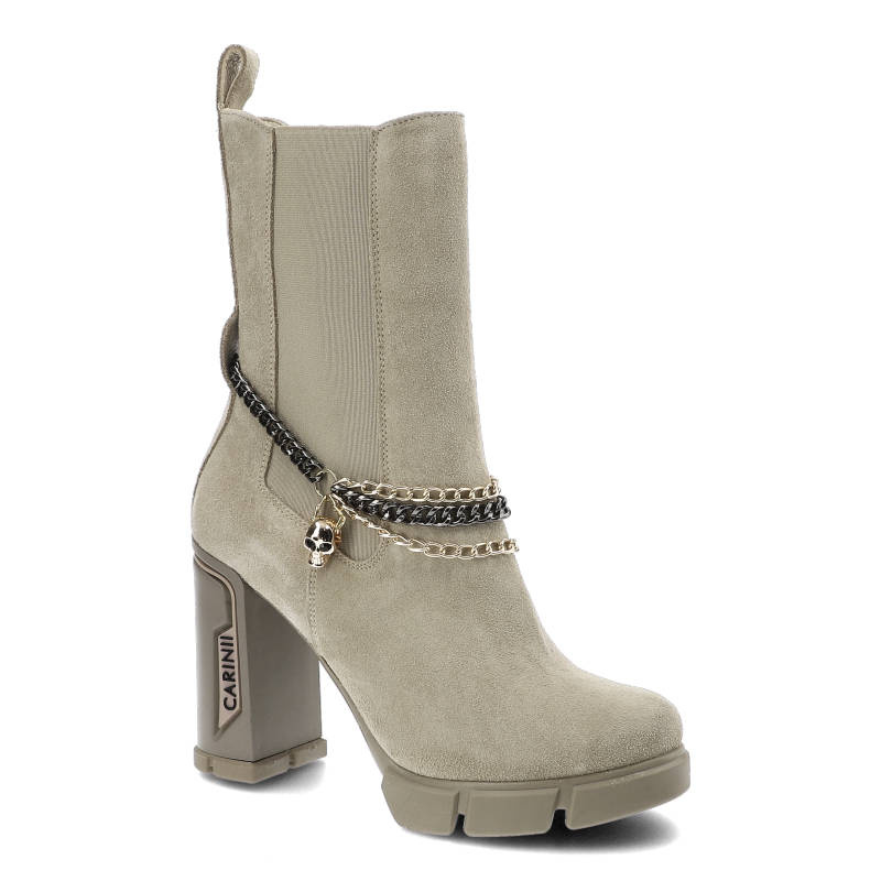 Botki damskie Carinii, naturalna skóra zamszowa cholewka za kostkę stabilny obcas typu słupek, bez, B8588_-R30-000-000-E36