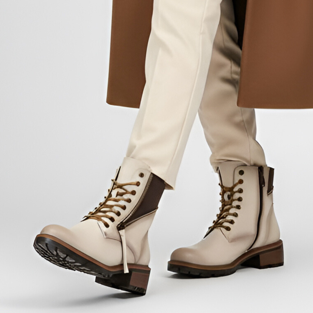 Botki damskie Vinceza, eko skóra na płaskim obcasie i zapinane na zamek, beżowe, 58559-BE