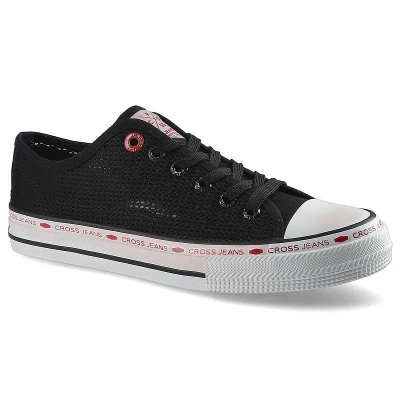 Trampki damskie Cross Jeans, z materiałowej przewiewnej siateczki tekstylnej z sznurowaniem oraz gumową płaską podeszwą, czarne, FF2R4015C