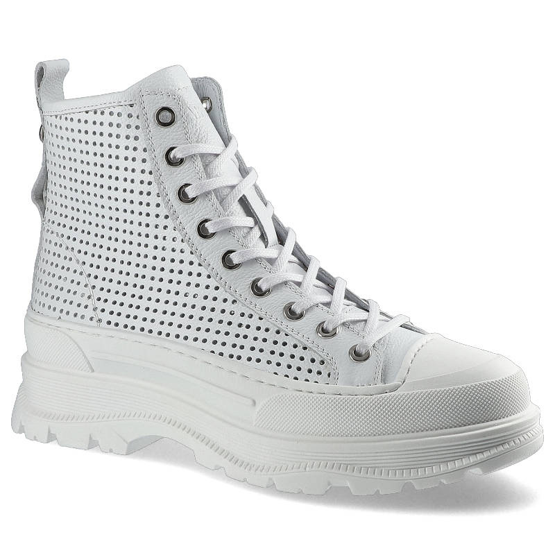 Botki damskie Carinii, sznurowany fason podwyższona cholewka cholewka ze skóry naturalnej perforowanej masywna platformowa podeszwa z bieżnikiem uszt