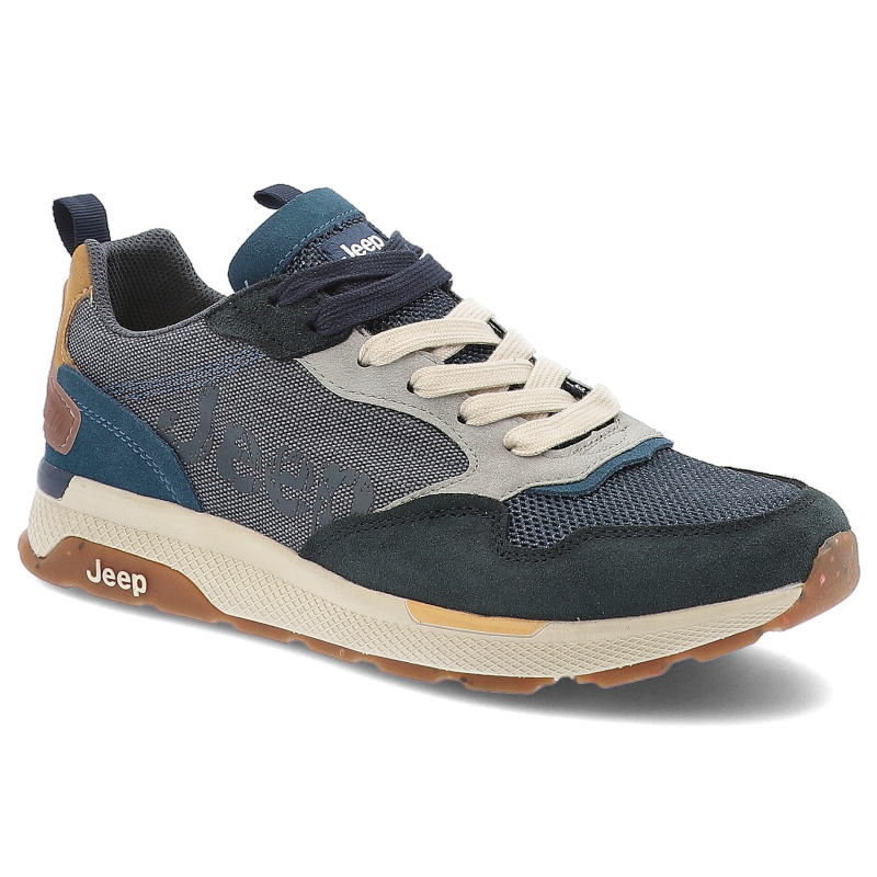 Sneakersy męskie Jeep, codzienne i sportowe na platformie skórzane sznurowane, niebieskie, JM51060A-100