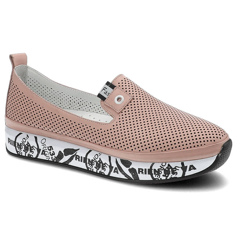 Półbuty damskie Ravini, perforowana cholewka zapewniająca dobrą wentylację wsuwany fason z elastyczną wstawką, pudrowe różowe, 055-77