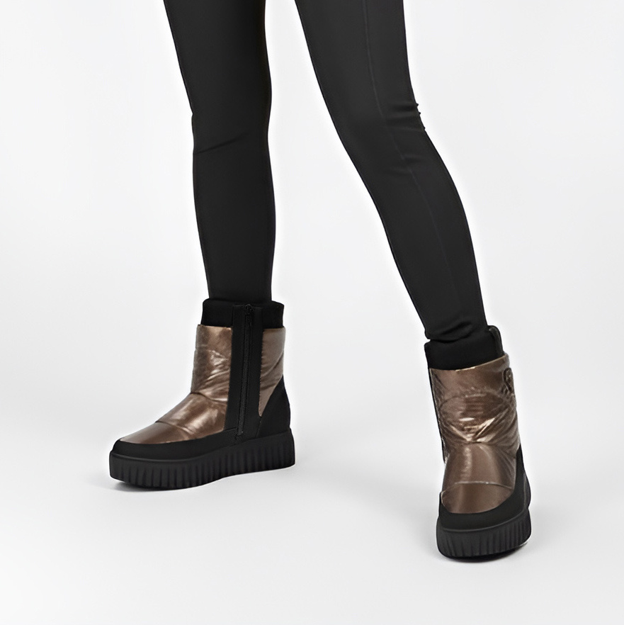 Brązowe Metaliczne Śniegowce Marco Tozzi Modne Obuwie Damskie