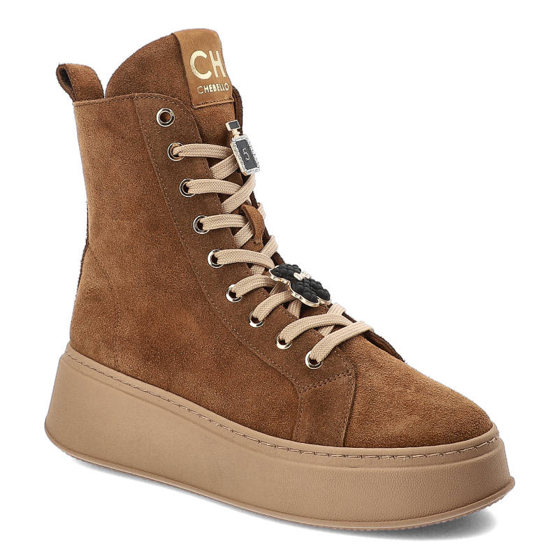 Brązowe Botki CheBello Skórzane Buty Damskie