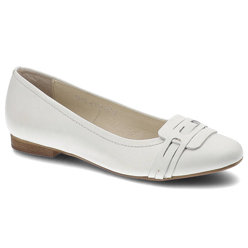 Baleriny damskie Simen, ze skóry licowej i wsuwane, białe, 6693-Bialy-005