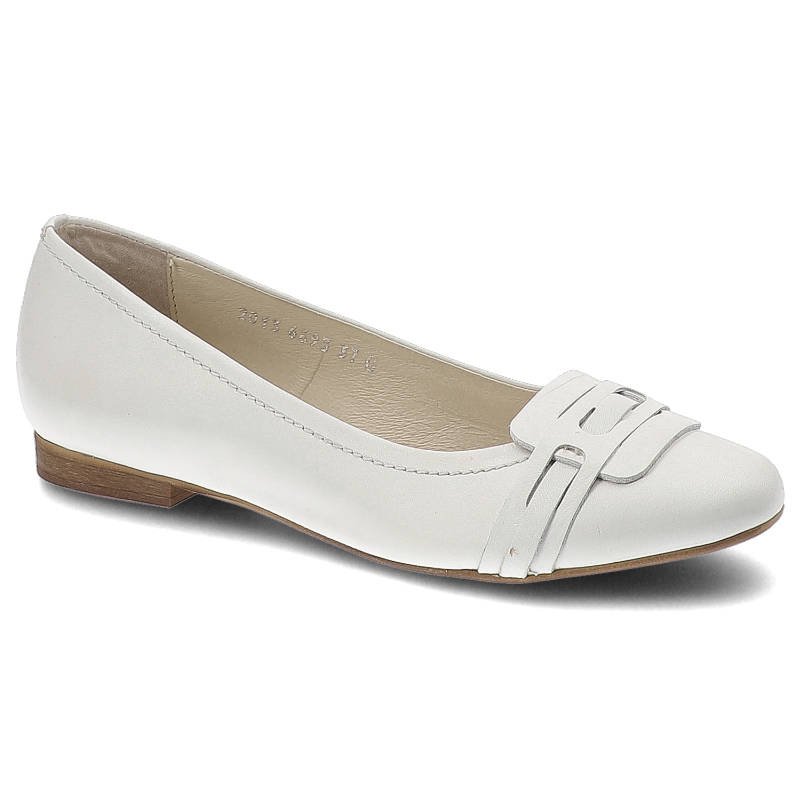 Baleriny damskie Simen, ze skóry licowej i wsuwane, białe, 6693-Bialy-005