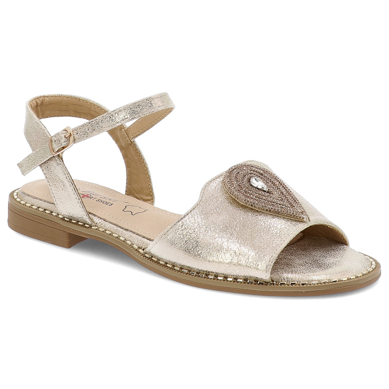 Sandały damskie S. Barski, ze sprzączką z eko skóry eleganckie na płaskim obcasie, złote, KV51-098