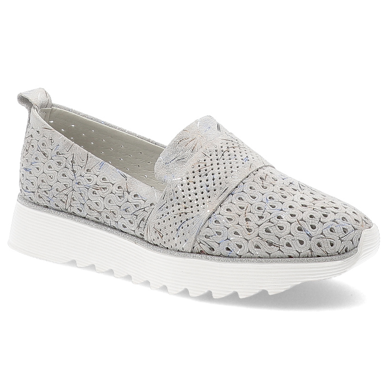 Srebrne Półbuty S.Barski Obuwie Damskie Ze Skóry Naturalnej