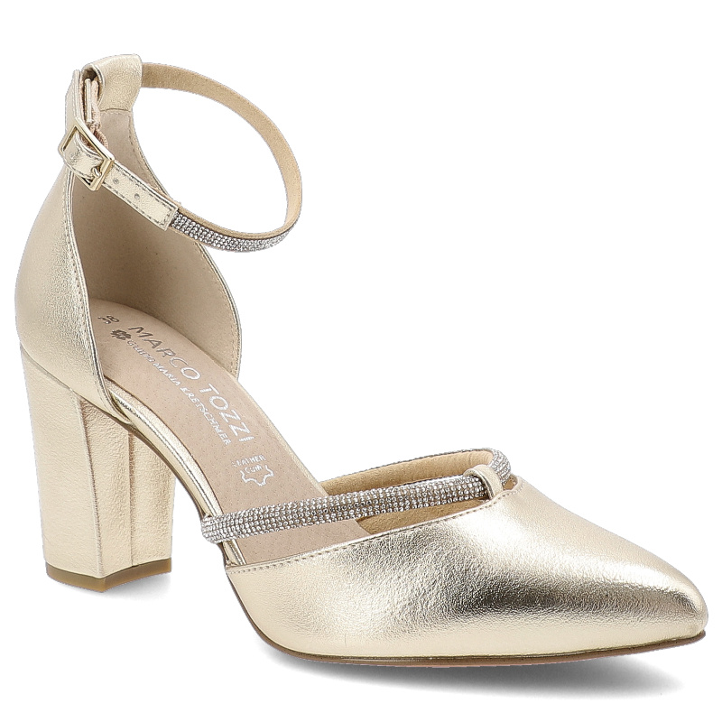 Złote Sandały Marco Tozzi Eleganckie Obuwie Damskie Na Obcasie