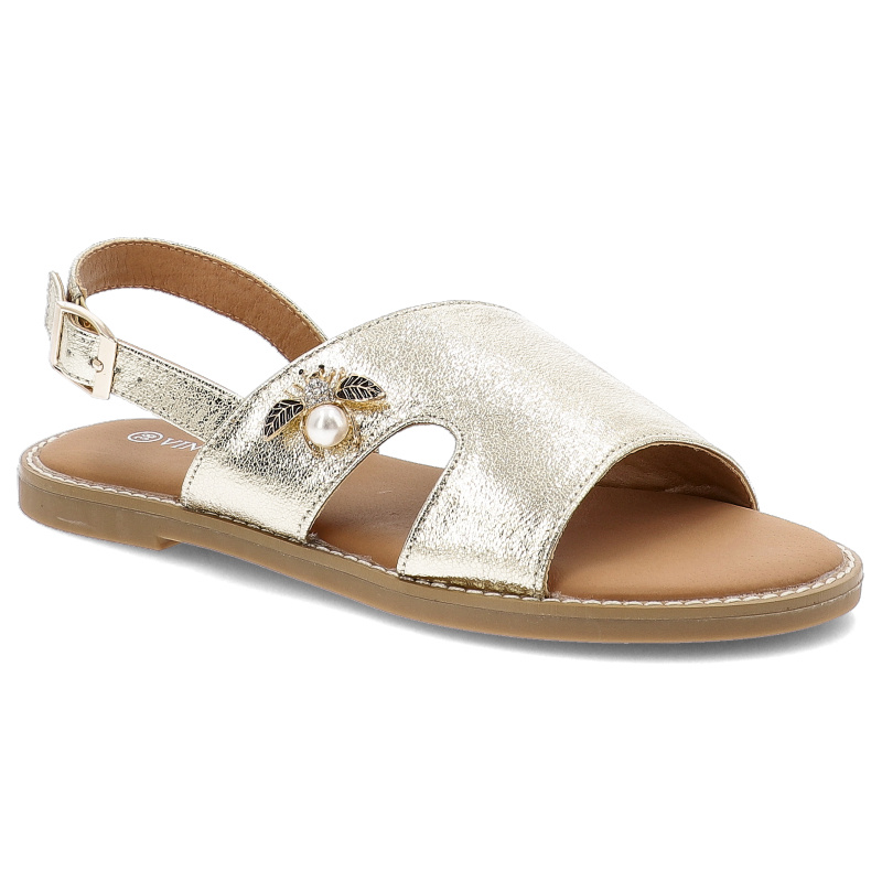 Sandały damskie Vinceza, na płaskim obcasie eleganckie ze sprzączką z ozdobą, złote, 17378-GD