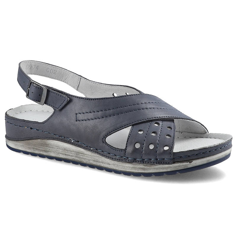 Sandały damskie Pollonus, ze skórzaną wkładką i zapinane na rzep, niebieskie Angel, 5-0974-002