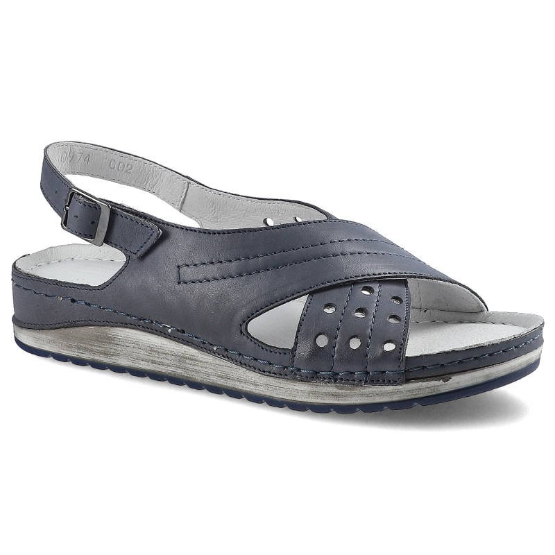 Sandały damskie Pollonus, ze skórzaną wkładką i zapinane na rzep, niebieskie Angel, 5-0974-002