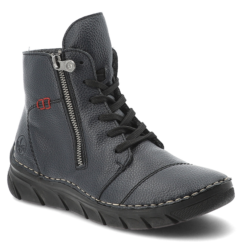 Botki damskie Rieker, antistress na grubej podeszwie za kostkę z okrągłym noskiem i na zamek, niebieskie, 55034-14