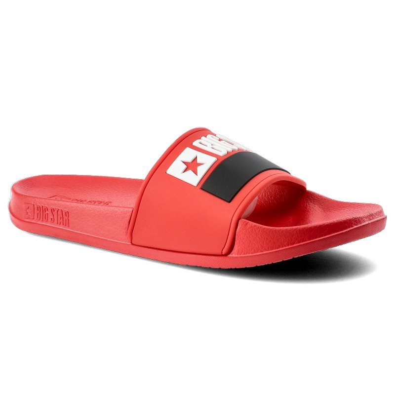 Klapki damskie Big Star, wykonane z materiału syntetycznego z szerokim paskiem na przodzie oraz płaską profilowaną podeszwą, czerwone, GG274A048