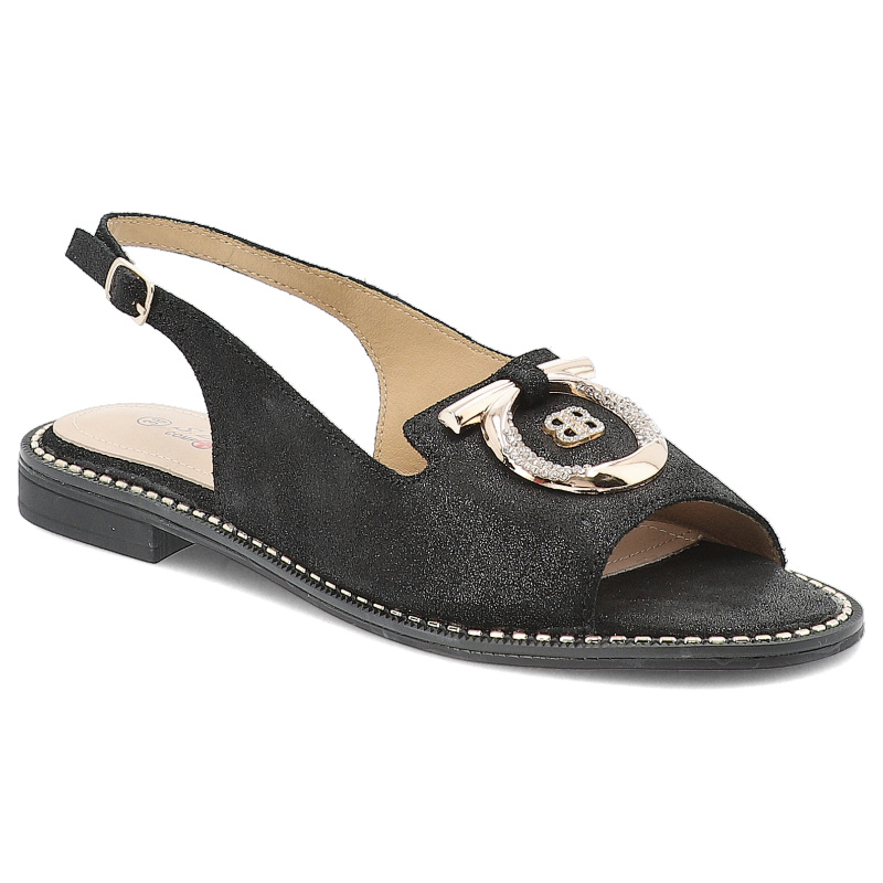 Sandały damskie S. Barski, ze sprzączką eleganckie z eko skóry na płaskim obcasie, czarne, KV51-043